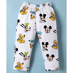 Babyhug Disney 100% Cotton Poplin Woven Full Sleeves Co-ord Shirt & Pajama Night Suit with Mickey Mouse and Friends Graphic Print - White