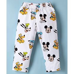 Babyhug Disney 100% Cotton Poplin Woven Full Sleeves Co-ord Shirt & Pajama Night Suit with Mickey Mouse and Friends Graphic Print - White