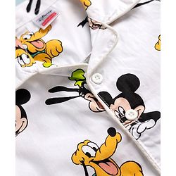 Babyhug Disney 100% Cotton Poplin Woven Full Sleeves Co-ord Shirt & Pajama Night Suit with Mickey Mouse and Friends Graphic Print - White