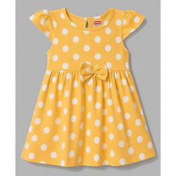 Babyhug Single jersey Knit Cap Sleeves Frock Floral & Polka Dot Print Pack of 2 - Green & Yellow