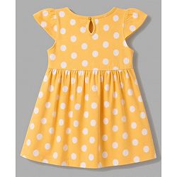Babyhug Single jersey Knit Cap Sleeves Frock Floral & Polka Dot Print Pack of 2 - Green & Yellow