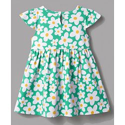 Babyhug Single jersey Knit Cap Sleeves Frock Floral & Polka Dot Print Pack of 2 - Green & Yellow