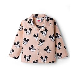 Babyhug Disney Poplin Woven Full Sleeves Co-Ords Mickey Mouse Printed Shirt & Pajama Night Suit - Peach