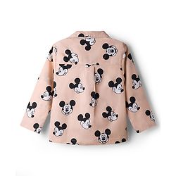 Babyhug Disney Poplin Woven Full Sleeves Co-Ords Mickey Mouse Printed Shirt & Pajama Night Suit - Peach