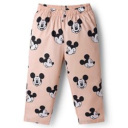 Babyhug Disney Poplin Woven Full Sleeves Co-Ords Mickey Mouse Printed Shirt & Pajama Night Suit - Peach