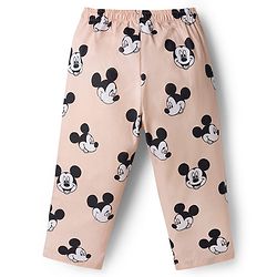 Babyhug Disney Poplin Woven Full Sleeves Co-Ords Mickey Mouse Printed Shirt & Pajama Night Suit - Peach