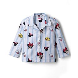 Babyhug Disney 100% Cotton Woven Full Sleeve Co-ord Shirt & Pyjama Night Suit with Minnie Mouse in Blue