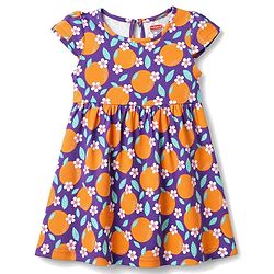 Babyhug Single Jersey Knit Cap Sleeves Floral & Tropical Theme Printed Frock With Bow Applique Pack Of 2- Pink & Purple