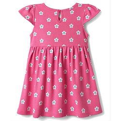 Babyhug Single Jersey Knit Cap Sleeves Floral & Tropical Theme Printed Frock With Bow Applique Pack Of 2- Pink & Purple