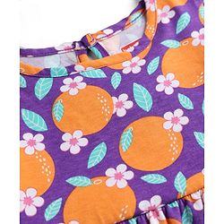 Babyhug Single Jersey Knit Cap Sleeves Floral & Tropical Theme Printed Frock With Bow Applique Pack Of 2- Pink & Purple