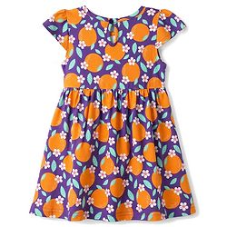 Babyhug Single Jersey Knit Cap Sleeves Floral & Tropical Theme Printed Frock With Bow Applique Pack Of 2- Pink & Purple