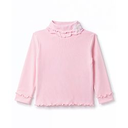 Babyhug Cotton Knit Full Sleeves Solid Color Ribbed Winter T-Shirt with Ruffled Detailing - Light Pink