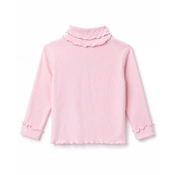 Babyhug Cotton Knit Full Sleeves Solid Color Ribbed Winter T-Shirt with Ruffled Detailing - Light Pink