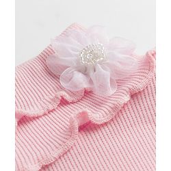 Babyhug Cotton Knit Full Sleeves Solid Color Ribbed Winter T-Shirt with Ruffled Detailing - Light Pink