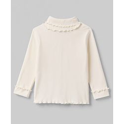 Babyhug Cotton Knit Full Sleeves Solid Color Ribbed Winter T-Shirt with Ruffled Detailing - Off White