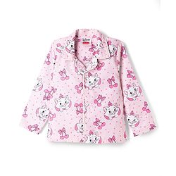 Babyhug Disney Poplin Woven Full Sleeves Shirt & Pyjama Co-ords Night Suit With Marie Graphic - Pink