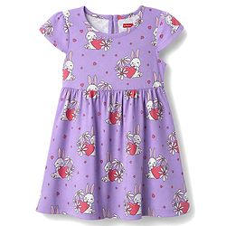Babyhug Cotton Knit Half Sleeves Frocks with Bunny & Polka Dots Print Pack of 2 - Red & Lilac