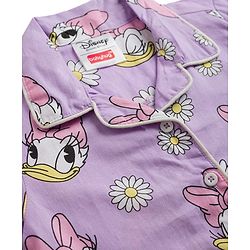 Babyhug Disney Poplin Woven Full Sleeves Front Open Shirt & Pyjama Night Suit with Daisy Duck Print - Lilac