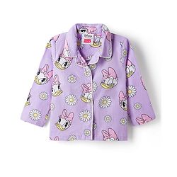 Babyhug Disney Poplin Woven Full Sleeves Front Open Shirt & Pyjama Night Suit with Daisy Duck Print - Lilac