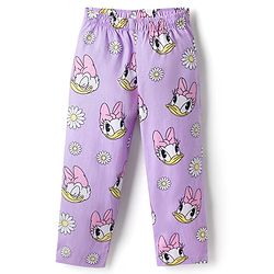 Babyhug Disney Poplin Woven Full Sleeves Front Open Shirt & Pyjama Night Suit with Daisy Duck Print - Lilac
