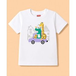 Babyhug 100% Cotton Knit Half Sleeves Dino & Car Printed T-Shirt & Shorts Night Suit - White
