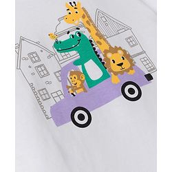 Babyhug 100% Cotton Knit Half Sleeves Dino & Car Printed T-Shirt & Shorts Night Suit - White