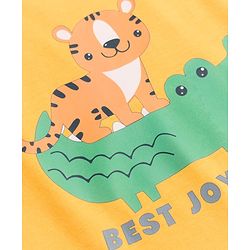 Babyhug 100% Cotton Knit Half Sleeves T-Shirt & Striped Shorts Night Suit with Crocodile & Cub Print - Yellow