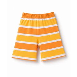 Babyhug 100% Cotton Knit Half Sleeves T-Shirt & Striped Shorts Night Suit with Crocodile & Cub Print - Yellow