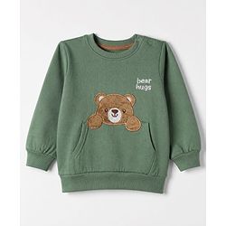 Babyhug Fleece Knit Sweatshirt with Full Sleeves and Bear Patch - Green