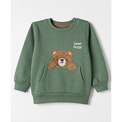 Babyhug Fleece Knit Sweatshirt with Full Sleeves and Bear Patch - Green