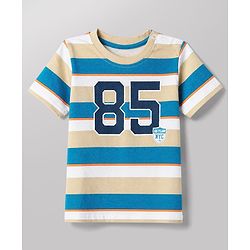 Babyhug Cotton Knit Half Sleeves Short Set With Varsity Print - Blue
