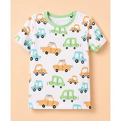 Babyhug 100% Cotton Knit Half Sleeves Co-Ords T-Shirt & Short Night Suit with Vehicle Print - White