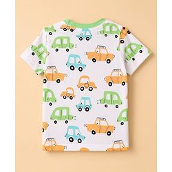 Babyhug 100% Cotton Knit Half Sleeves Co-Ords T-Shirt & Short Night Suit with Vehicle Print - White