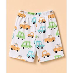 Babyhug 100% Cotton Knit Half Sleeves Co-Ords T-Shirt & Short Night Suit with Vehicle Print - White
