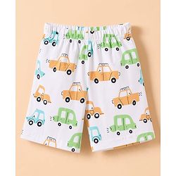 Babyhug 100% Cotton Knit Half Sleeves Co-Ords T-Shirt & Short Night Suit with Vehicle Print - White