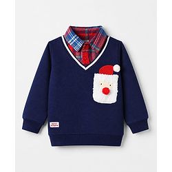 Babyhug 100% Cotton Terry Knit Full Sleeves Heavy Gauge Sweatshirt With Santa Claus Applique - Blue