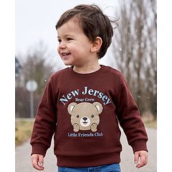 Babyhug Heavy Gauge 100% Cotton Terry Knit Full Sleeves Sweatshirt With Text & Bear Print - Dark Brown