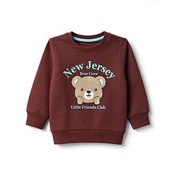 Babyhug Heavy Gauge 100% Cotton Terry Knit Full Sleeves Sweatshirt With Text & Bear Print - Dark Brown