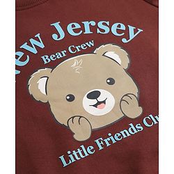 Babyhug Heavy Gauge 100% Cotton Terry Knit Full Sleeves Sweatshirt With Text & Bear Print - Dark Brown