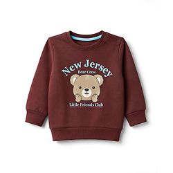 Babyhug Heavy Gauge 100% Cotton Terry Knit Full Sleeves Sweatshirt With Text & Bear Print - Dark Brown