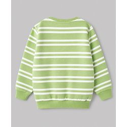 Babyhug 100% Cotton Terry Knit Striped Sweatshirt with Full Sleeves & Bear Print - Green