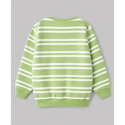 Babyhug 100% Cotton Terry Knit Striped Sweatshirt with Full Sleeves & Bear Print - Green
