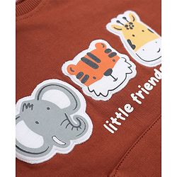 Babyhug 100% Cotton Heavy Gauge Terry Knit Sweatshirt with Full Raglan Sleeves and Animal Patch in Dark Brown