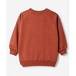 Babyhug 100% Cotton Heavy Gauge Terry Knit Sweatshirt with Full Raglan Sleeves and Animal Patch in Dark Brown
