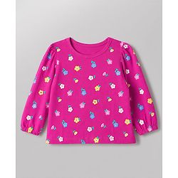 Babyhug 100% Cotton Knit Full Sleeves T-Shirts with Floral & Polka Dots Print Pack of 3 - White Pink & Purple