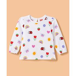 Babyhug Cotton Knit Full Sleeves Puffed T-Shirts With Rainbow & Text Print Pack Of 3 - Red & Lavender