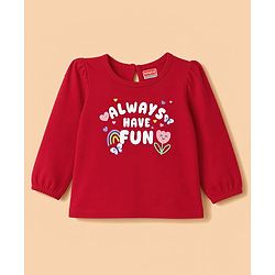 Babyhug Cotton Knit Full Sleeves Puffed T-Shirts With Rainbow & Text Print Pack Of 3 - Red & Lavender