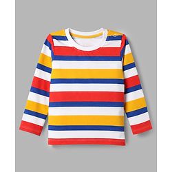Babyhug 100% Cotton Knit Full Sleeves T-Shirts with Striped & Text Print Pack of 3 - White Blue & Red