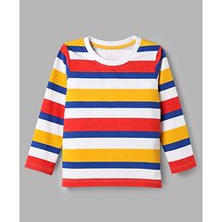 Babyhug 100% Cotton Knit Full Sleeves T-Shirts with Striped & Text Print Pack of 3 - White Blue & Red