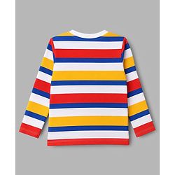 Babyhug 100% Cotton Knit Full Sleeves T-Shirts with Striped & Text Print Pack of 3 - White Blue & Red